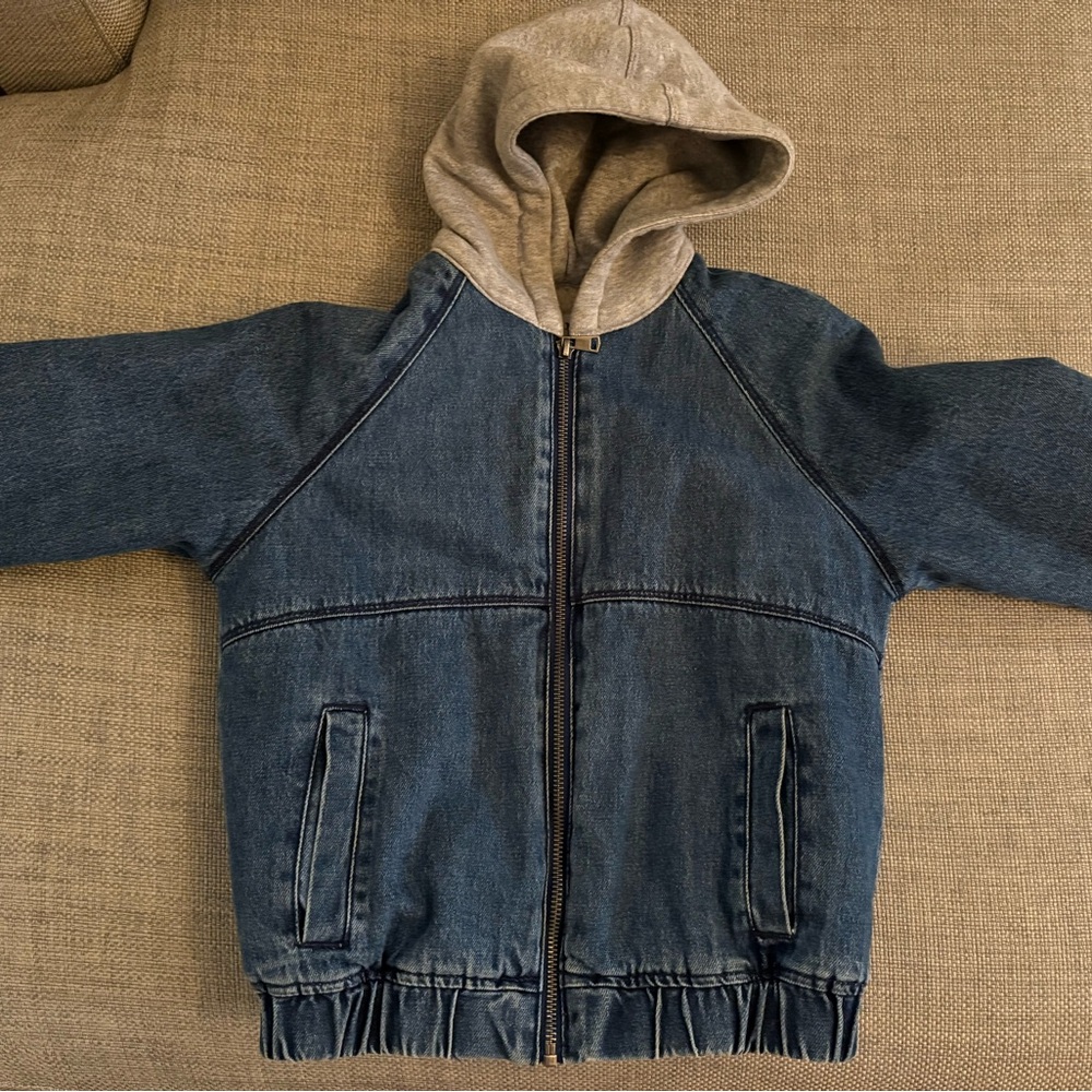 Zara Kids Denim Jacket with Soft Gray Hood